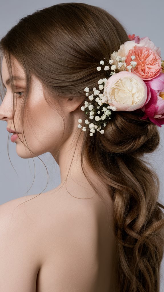 floral embellished hairstyle updo