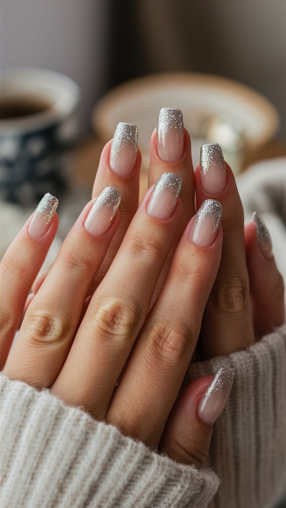 glittery frosted nail design