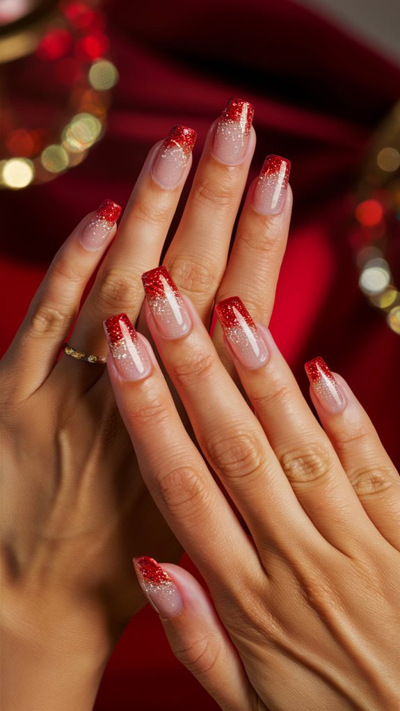 sparkly red french manicure