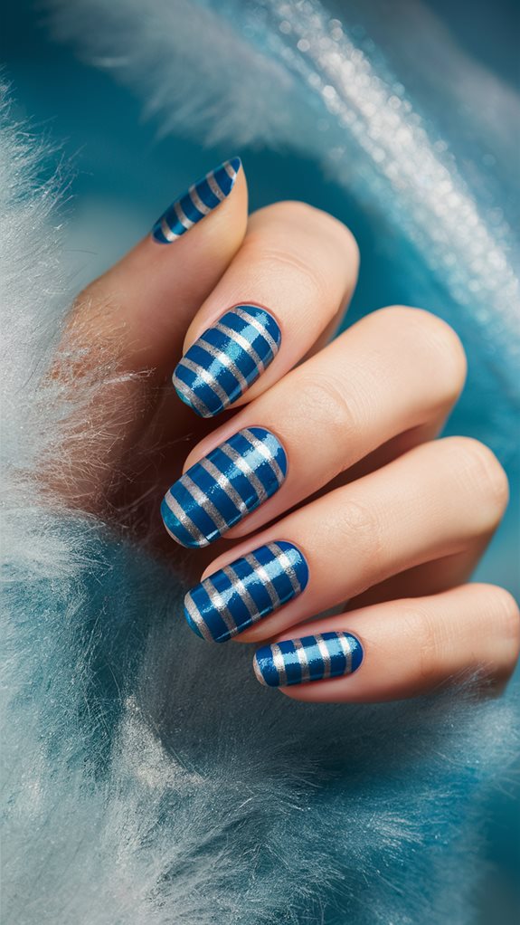 striped blue and silver