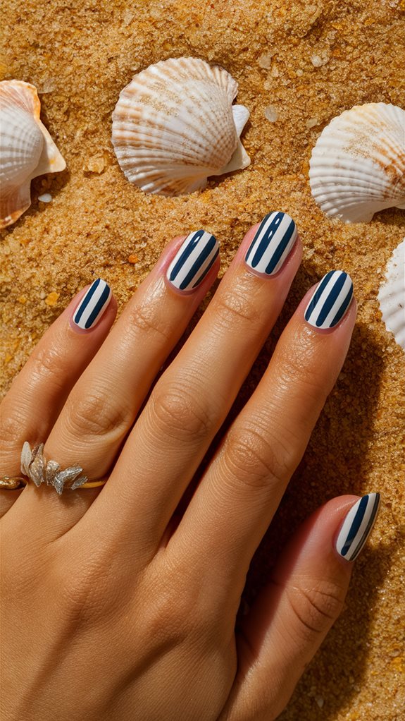 striped nautical nail design