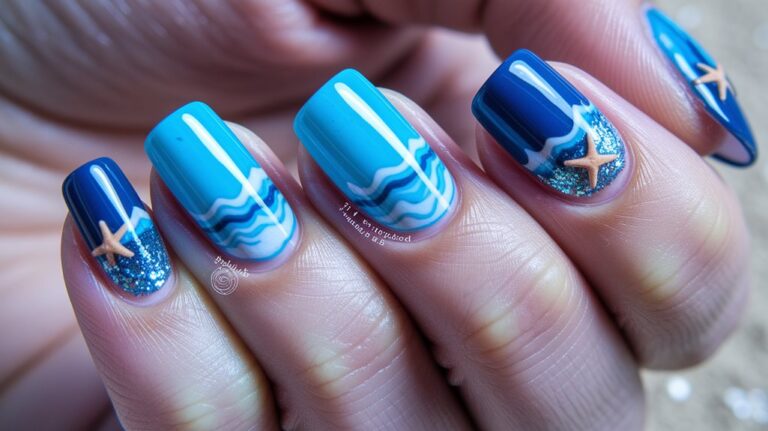23 Blue Beach Nails Designs and Ideas