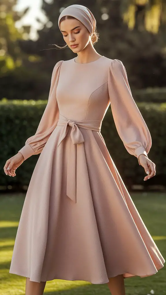 elegant belted midi dress