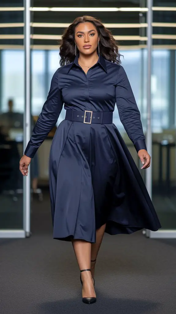 elegant belted shirt dress