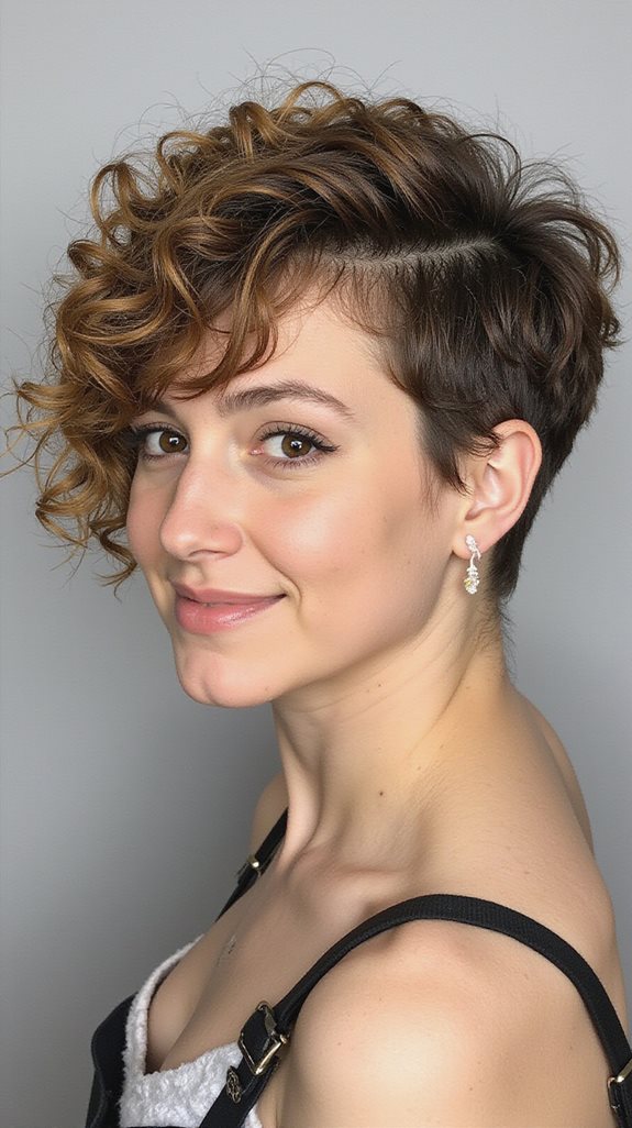 asymmetrical curly pixie cut