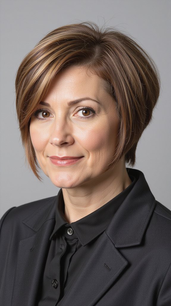 angled bob dramatic side part