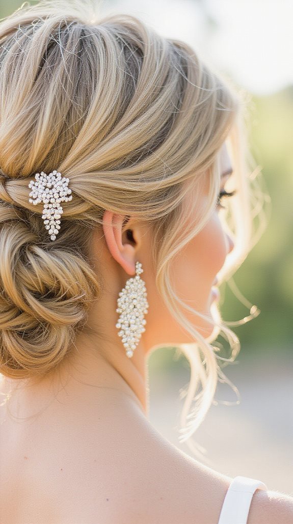 asymmetrical updo with earrings