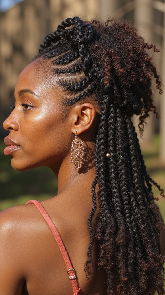 bohemian braided half up hairstyle