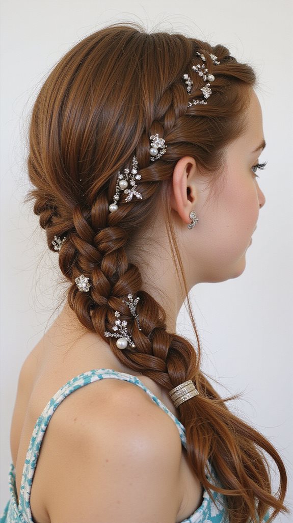 braided ponytail with jewelry