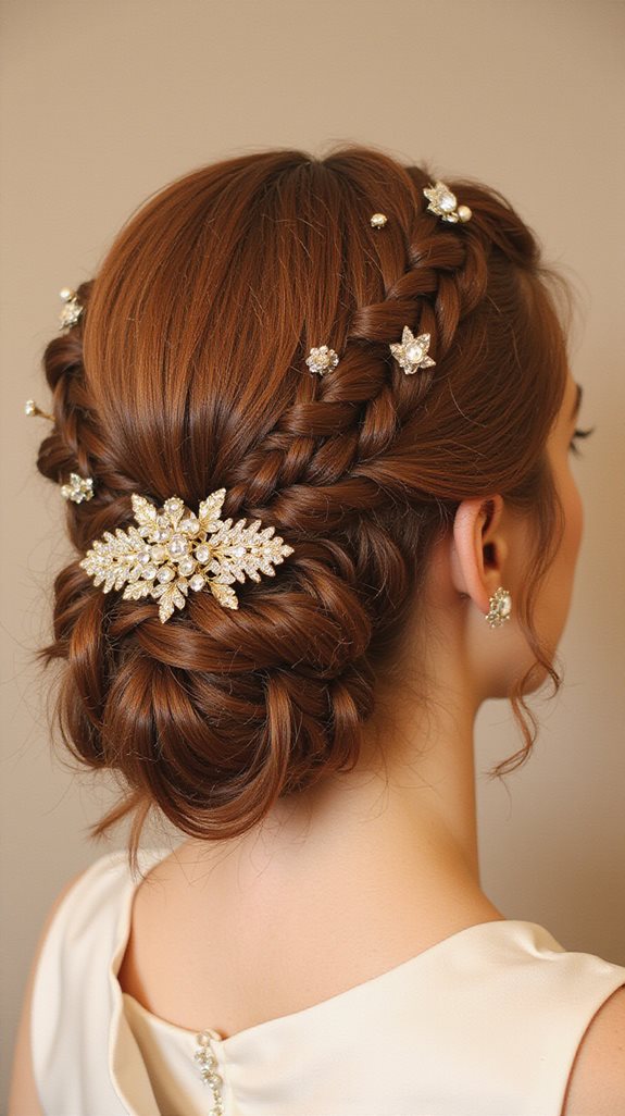 braided updo with accessories