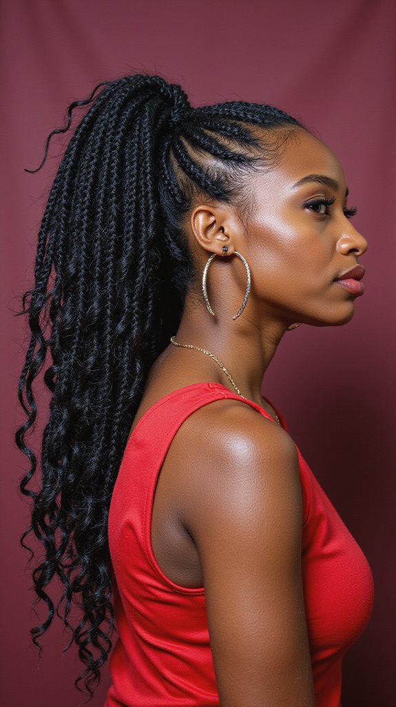 curly tips on ponytail