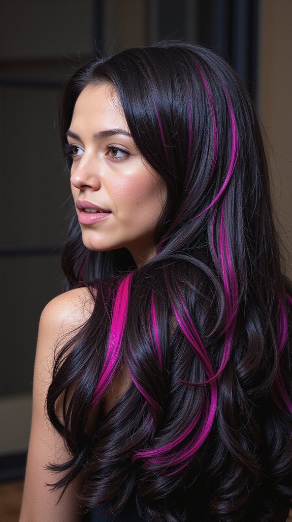 neon magenta hair streaks