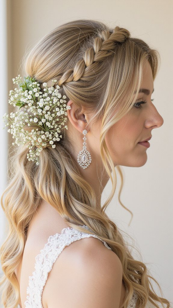romantic braid with flowers
