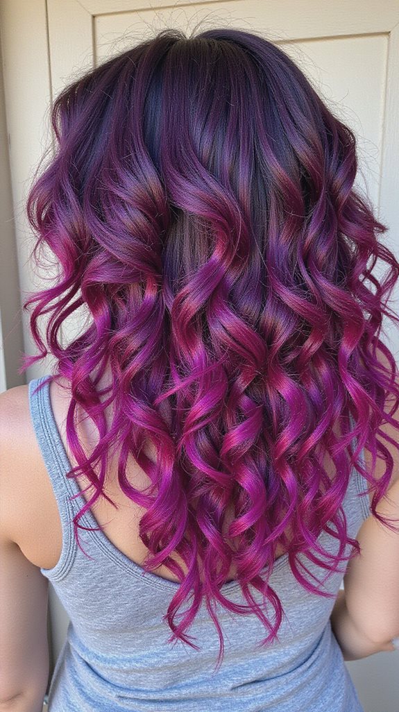 vibrant magenta curly balayage