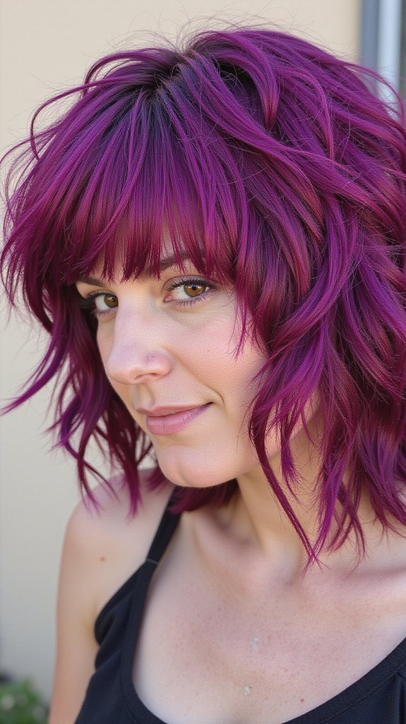 vibrant magenta shag haircut