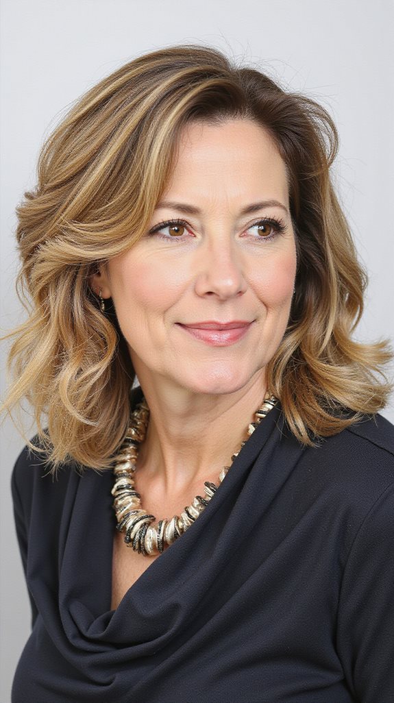 wavy lob with highlights