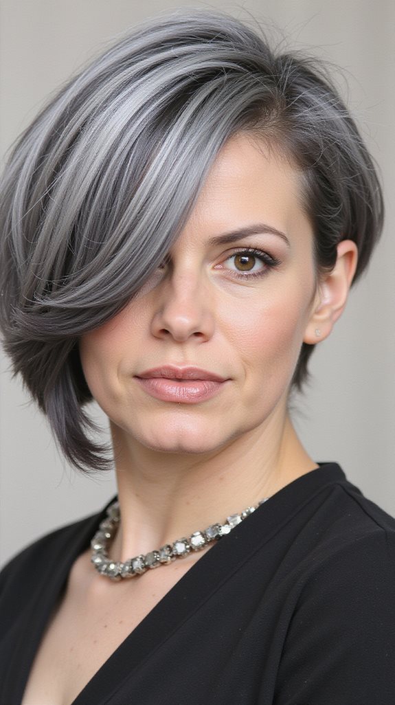 bold asymmetrical grey bob