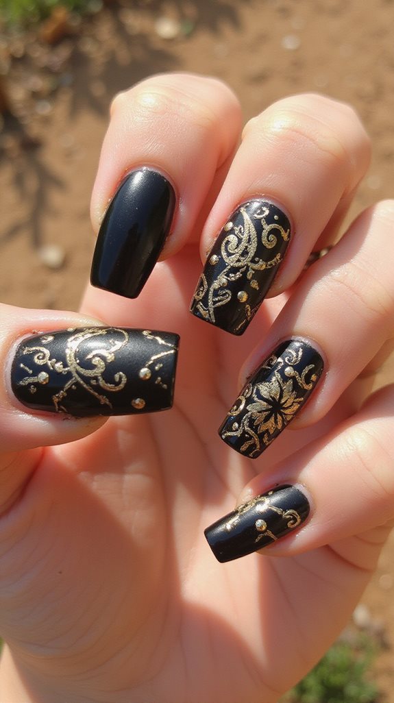 bold black gold nail design