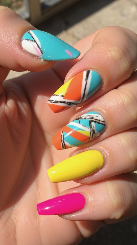 bright geometric summer nails