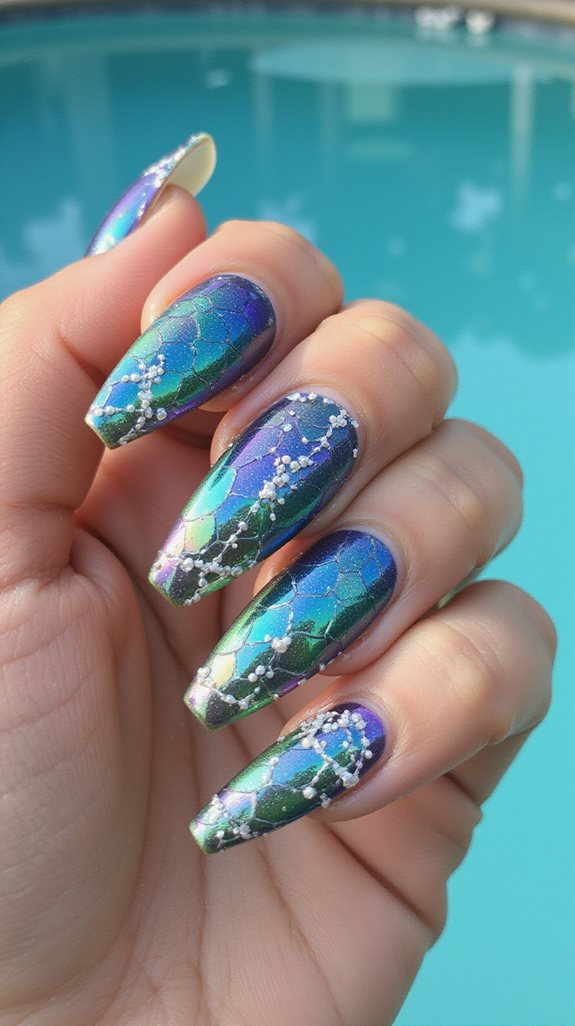 chrome mermaid stiletto nails