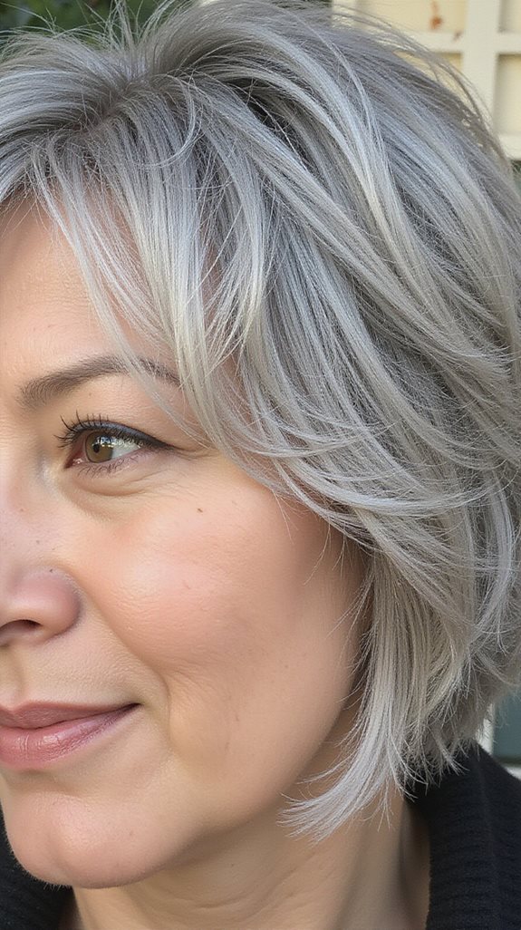 elegant side swept grey bob