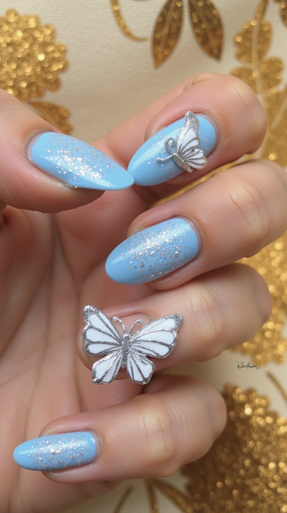 iridescent butterfly stiletto nails