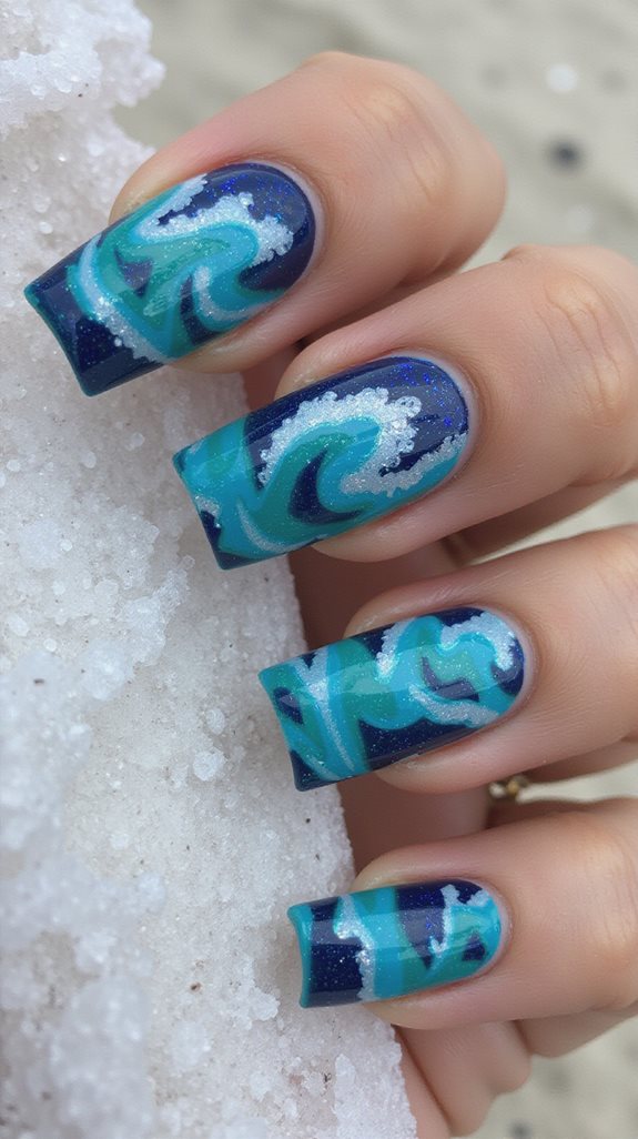 ocean inspired marbled nail design