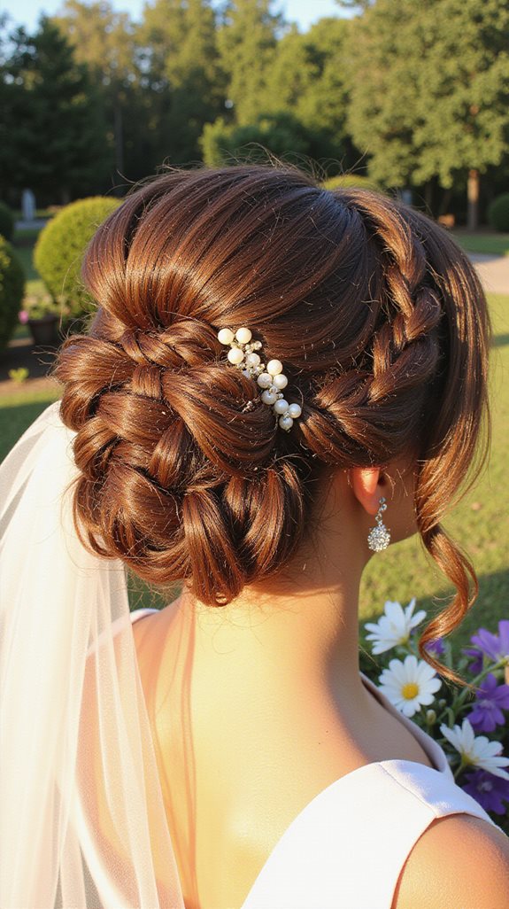 textured side swept wedding updo