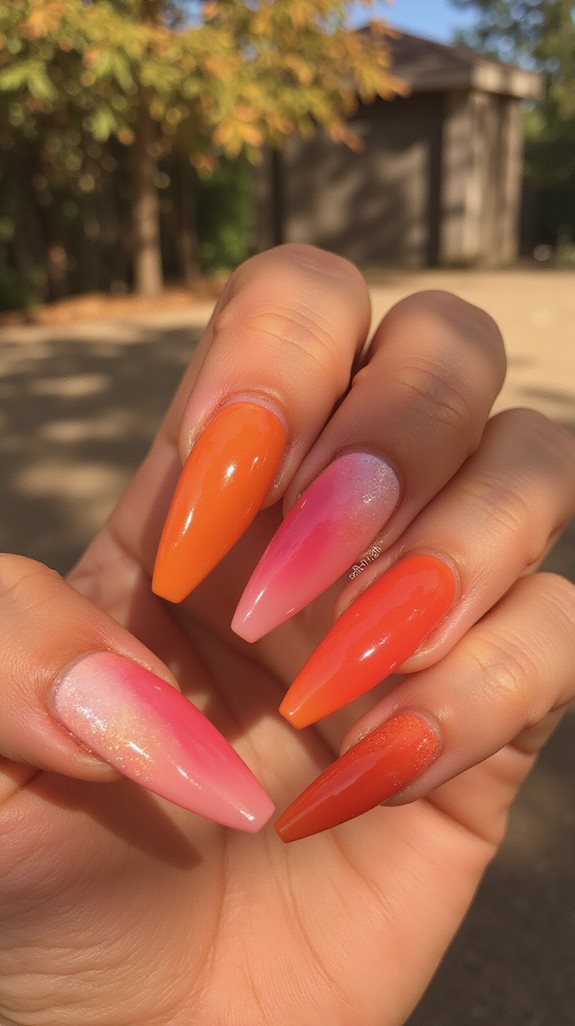 vibrant sunset gradient nails
