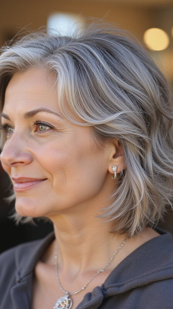 wavy grey lob hairstyle
