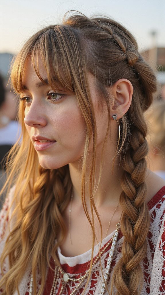 effortless boho braided bangs