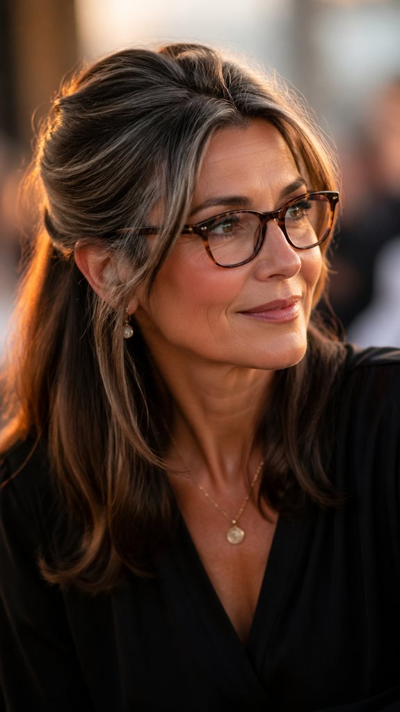 elegant half up hairstyles for glasses