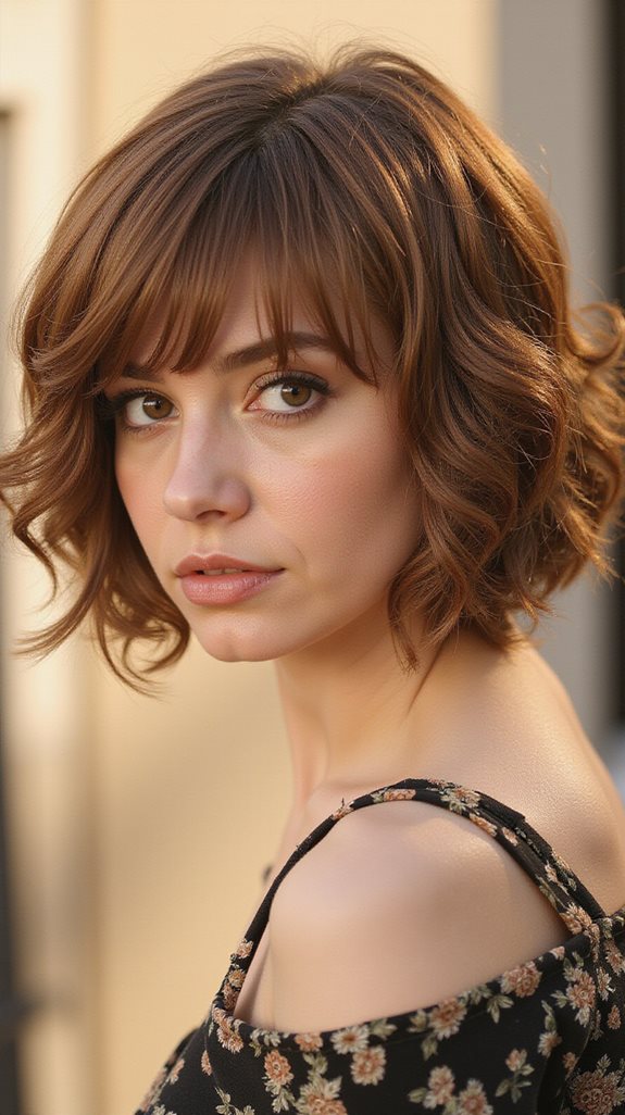 romantic chin length bob bangs