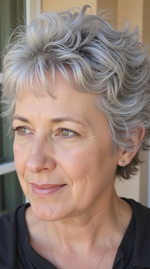 voluminous cropped grey curls