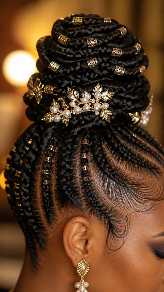 beaded braided high bun