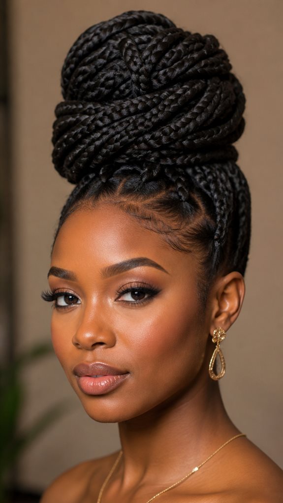 bold chunky box braid bun