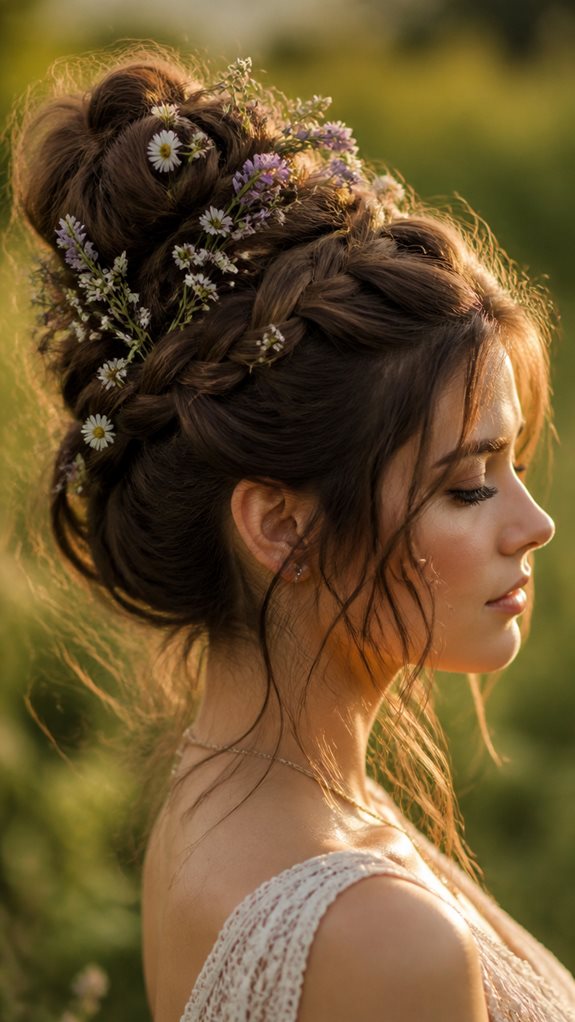 braided bun with flowers