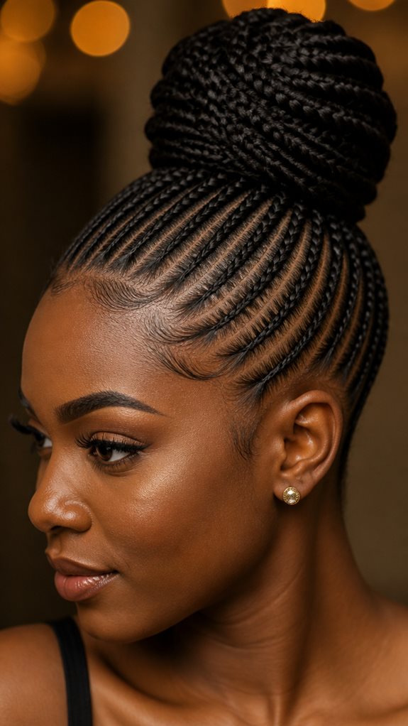 protective feed in cornrow bun