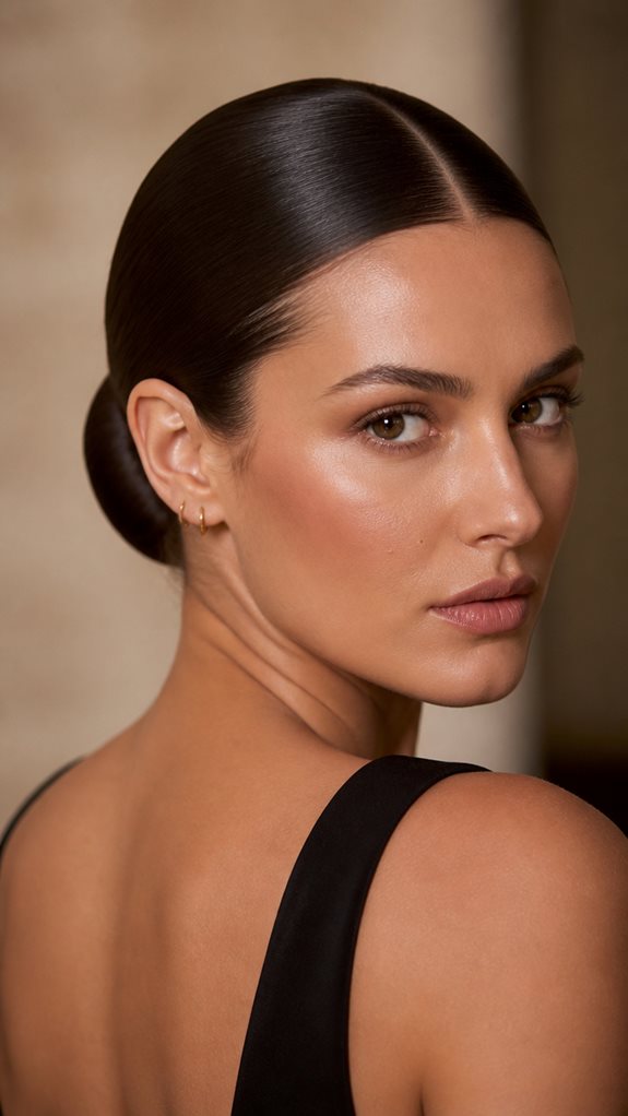 sleek bun middle part