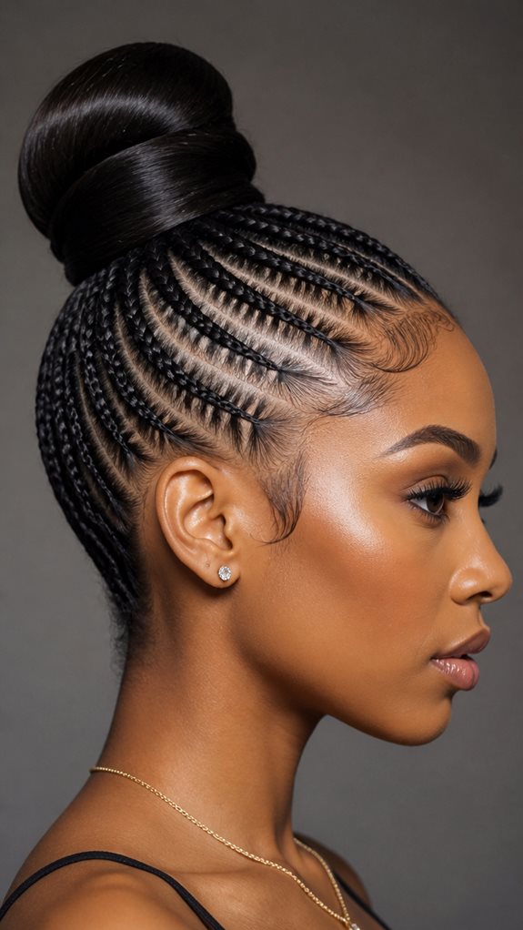 sleek protective cornrow bun