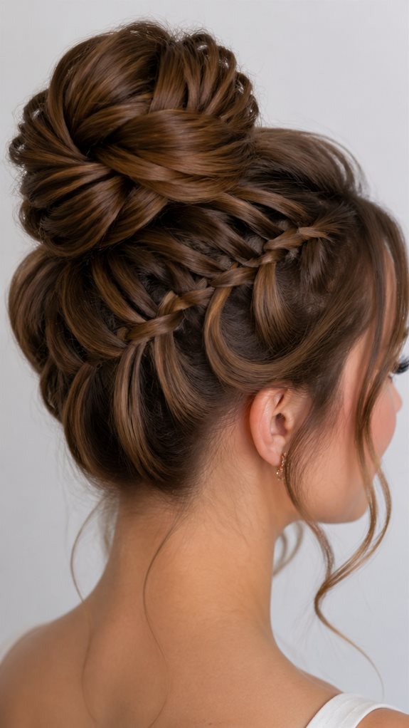 waterfall braid high bun