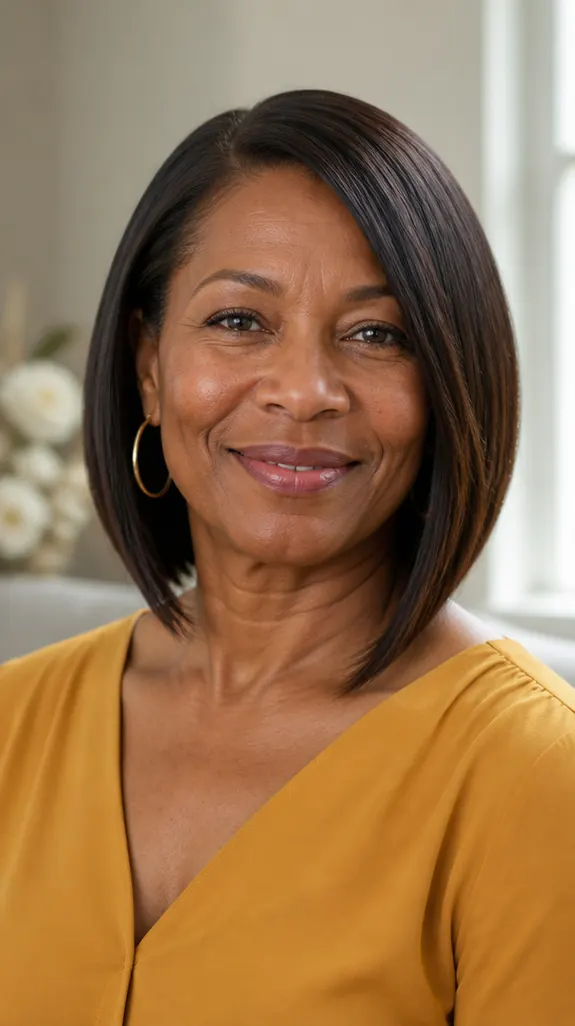 Black woman over 50 with a collarbone A-line bob
