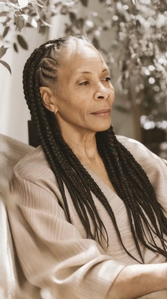 older Black woman with classic straight-back cornrows into long braids