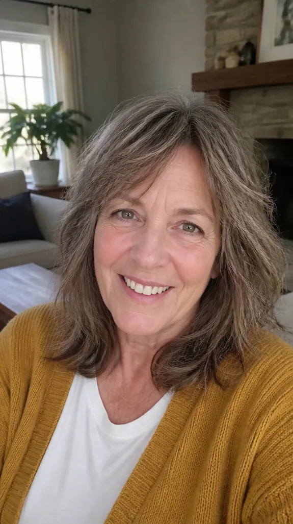 woman in her sixties with a classic shoulder-length shag