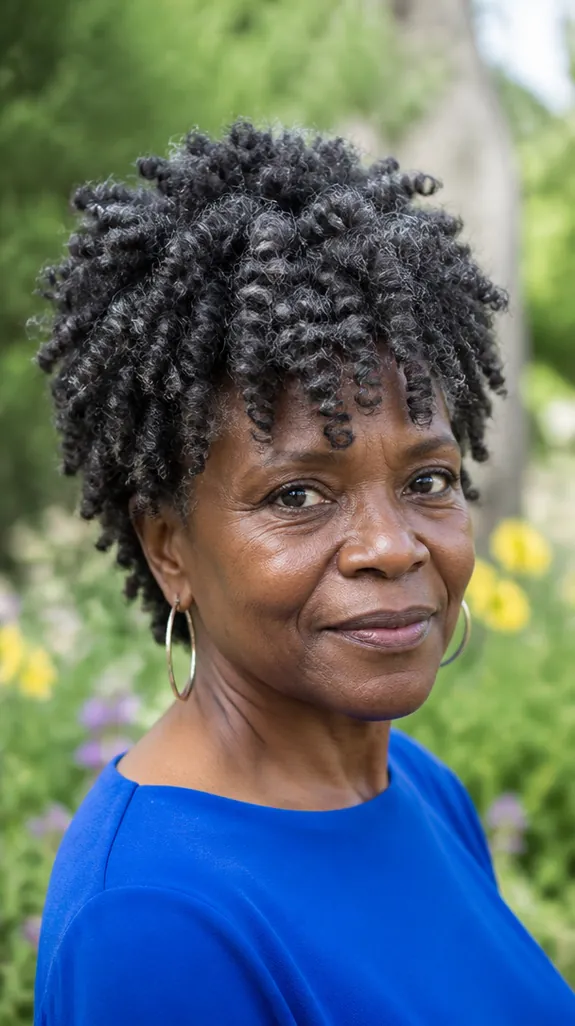 Black woman in her sixties with a coily shag