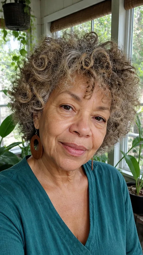 woman in her sixties with a curly shag