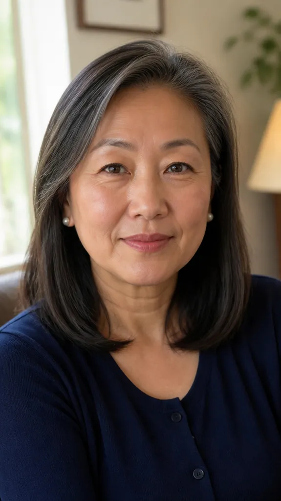 woman in her fifties with subtle face-framing layers