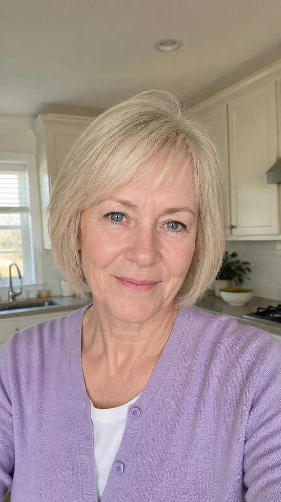 woman in her sixties with a light shag for fine hair