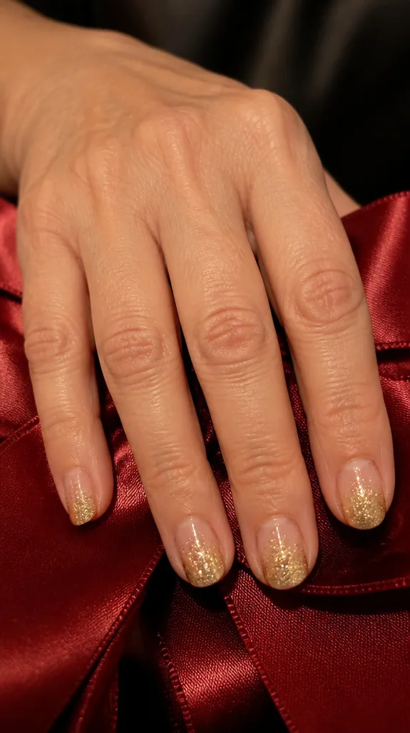short nails with a gold glitter gradient at the tips