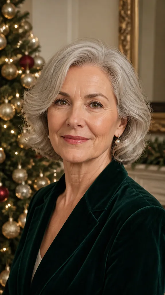 woman in her sixties with soft curls on a silver bob